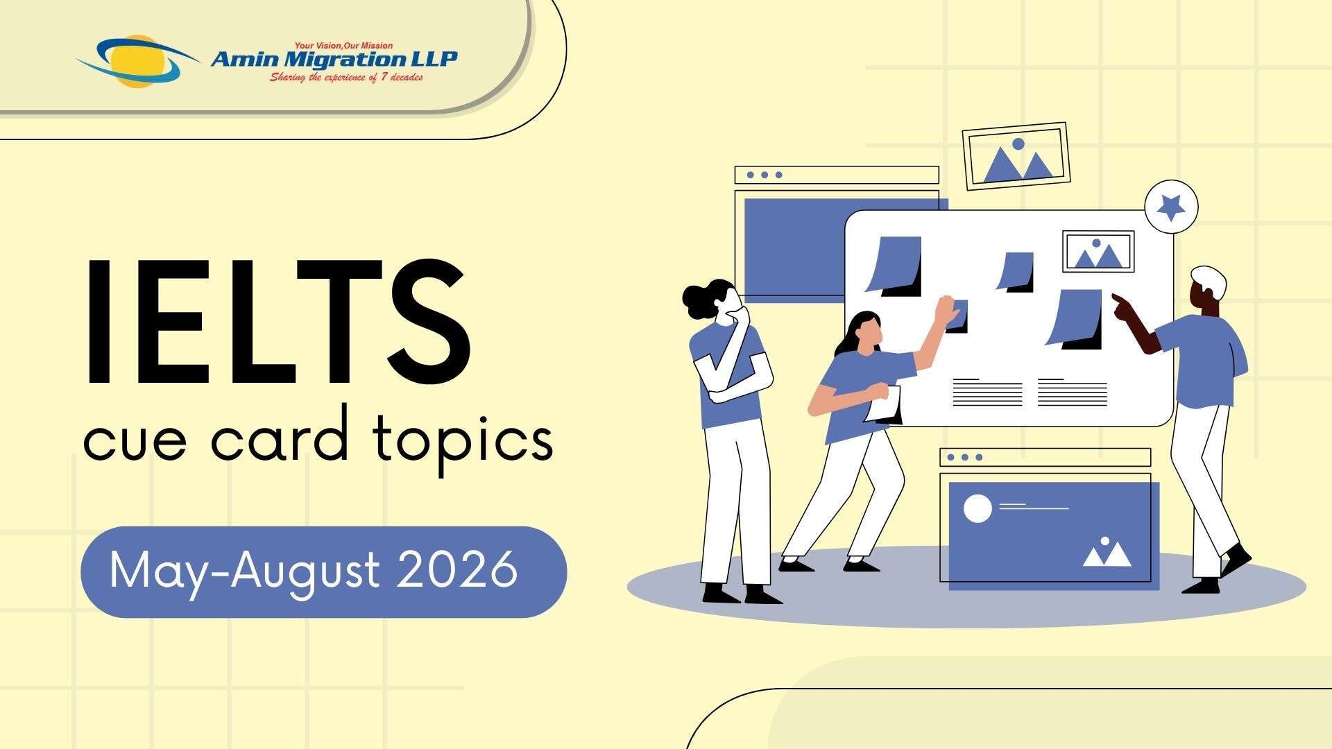 IELTS cue card topics May–August 2026 by Amin Migration LLP. Get latest speaking topics, sample answers, and expert tips to improve your band score.